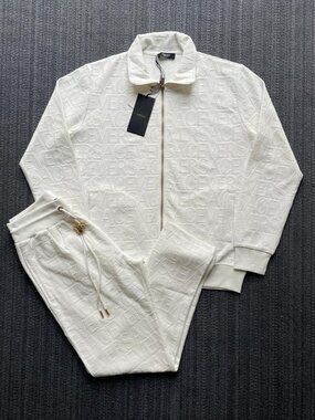 Versace Men's White Embossed Logo Tracksuit Luxury Designer Set XL